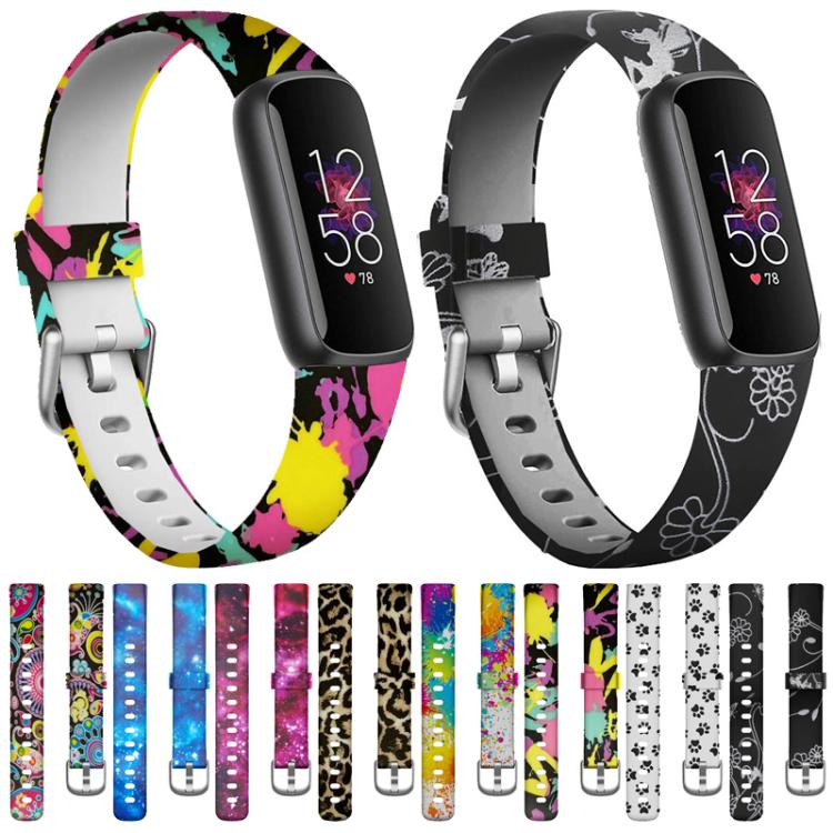 xDfind Silver Buckle Painting Silicone Watch Band For Fitbit Luxe, Size:S(Black Flower) by xDfind