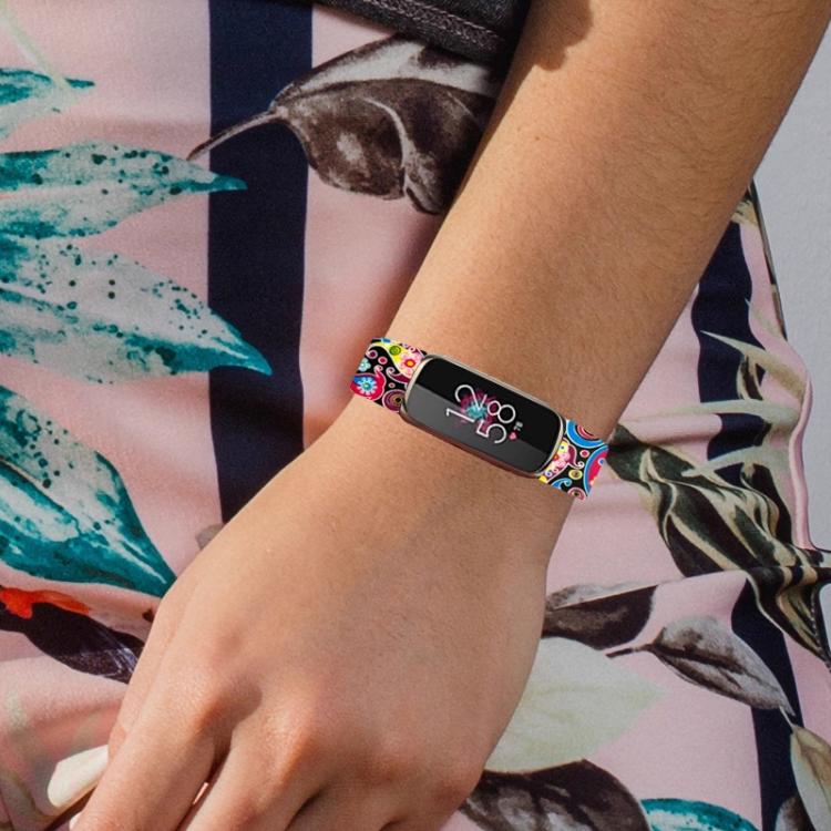 xDfind Silver Buckle Painting Silicone Watch Band For Fitbit Luxe, Size:S(Black Flower) by xDfind