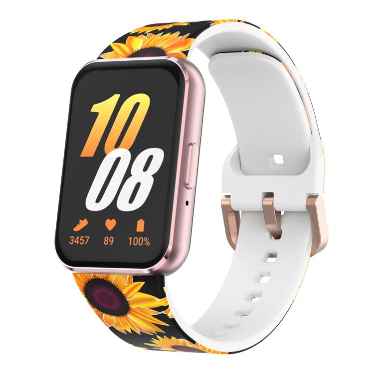 For Samsung Galaxy Fit3 xDfind Gold Buckle Printed Silicone Watch Band(Sunflower) by xDfind