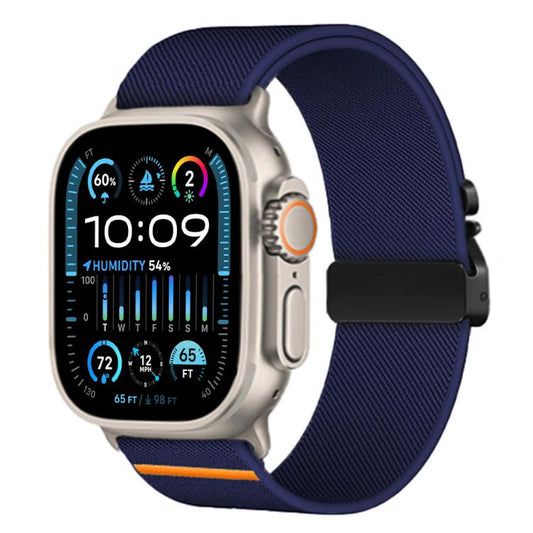 For Apple Watch 42 / 44 / 45 / 46 / 49mm xDfind Parachute Buckle Stretch Nylon Watch Band(Midnight Blue) by xDfind