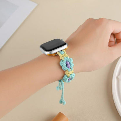 For Apple Watch 42mm / 41mm / 40mm / 38mm Hemp Rope Woven Flowers Drawstring Watch Band(Teal Green) by bashfashion