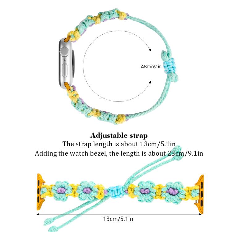 For Apple Watch 42mm / 41mm / 40mm / 38mm Hemp Rope Woven Flowers Drawstring Watch Band(Purple Yellow) by bashfashion