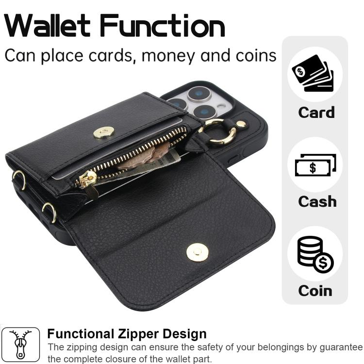 For iPhone 16 Pro Max AwQuer 2 in 1 Crossbody Wallet Leather Back Phone Case(Black) by Awquer