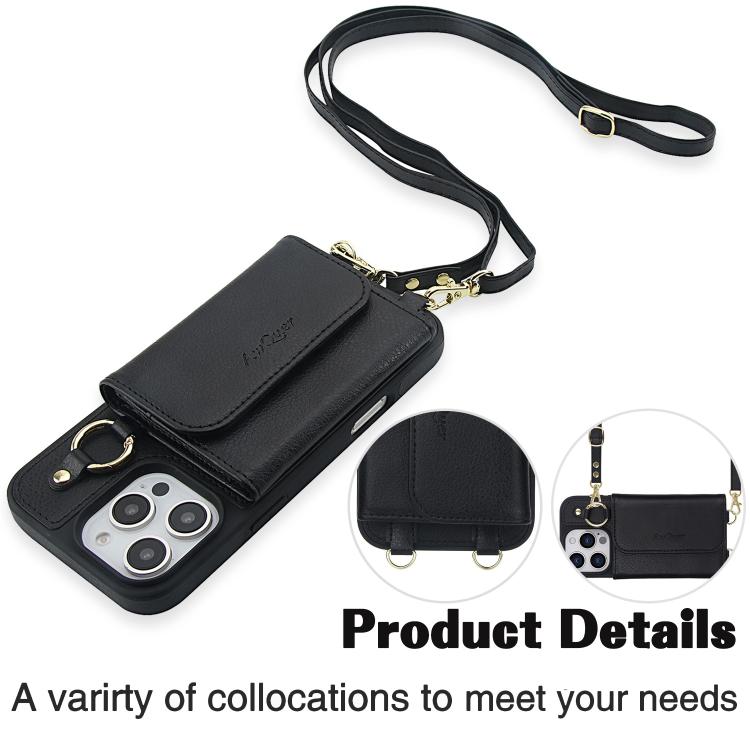 For iPhone 16 Pro Max AwQuer 2 in 1 Crossbody Wallet Leather Back Phone Case(Black) by Awquer