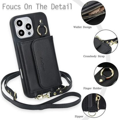 For iPhone 16 Pro Max AwQuer 2 in 1 Crossbody Wallet Leather Back Phone Case(Black) by Awquer