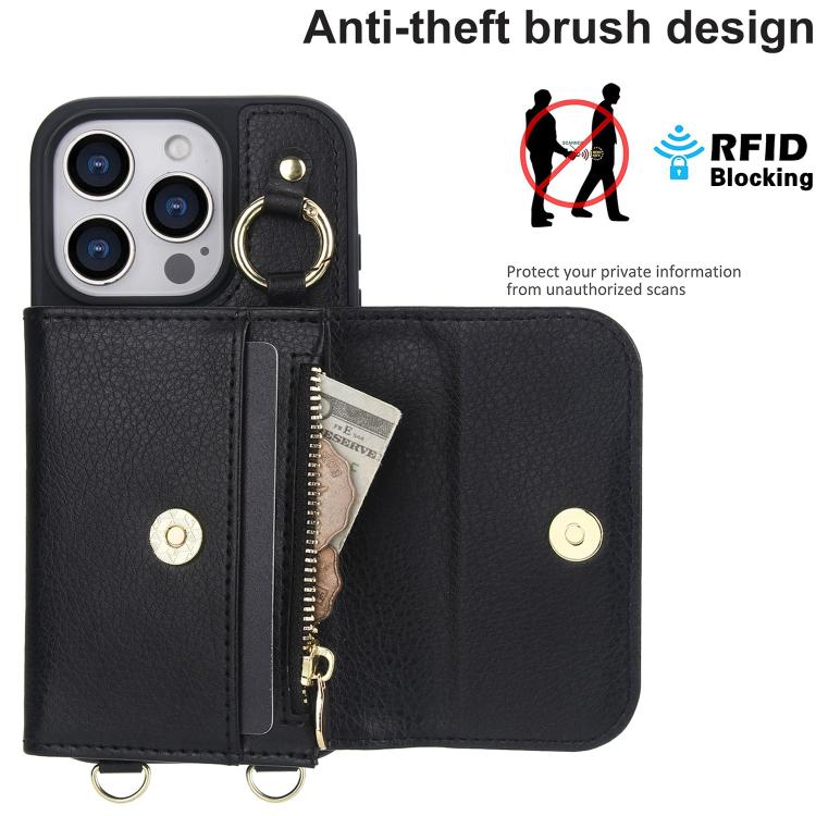 For iPhone 16 Pro Max AwQuer 2 in 1 Crossbody Wallet Leather Back Phone Case(Black) by Awquer