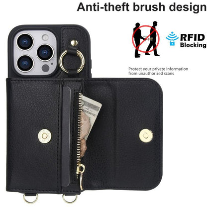 For iPhone 16 Pro Max AwQuer 2 in 1 Crossbody Wallet Leather Back Phone Case(Black) by Awquer