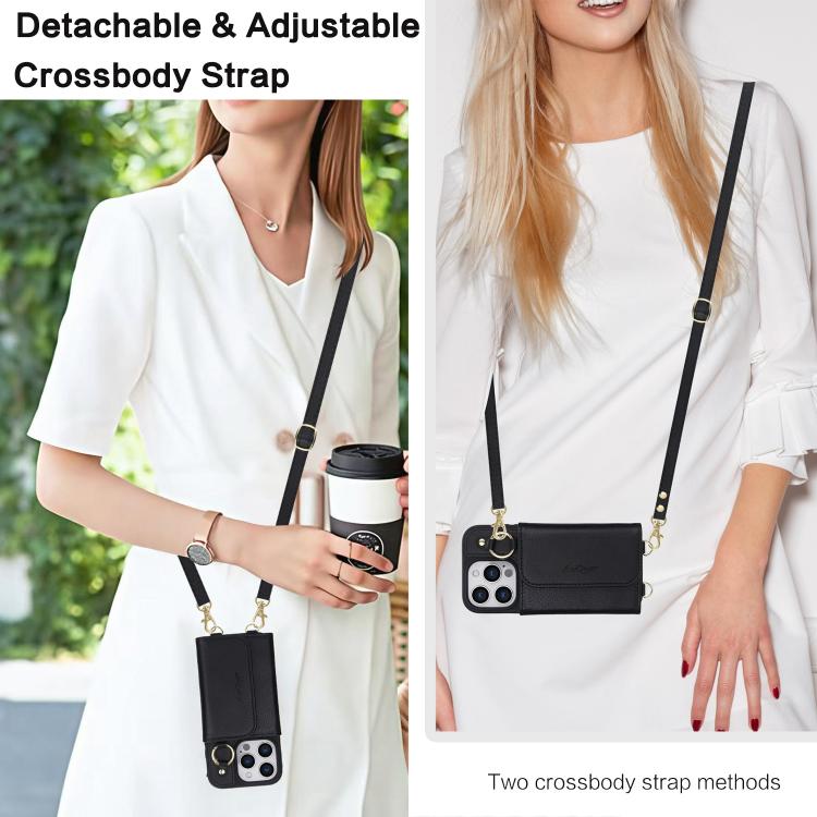 For iPhone 16 Pro Max AwQuer 2 in 1 Crossbody Wallet Leather Back Phone Case(Black) by Awquer