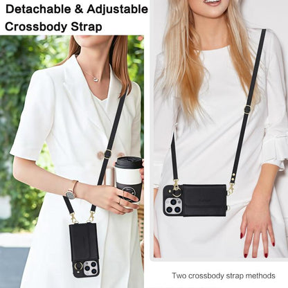 For iPhone 16 Pro Max AwQuer 2 in 1 Crossbody Wallet Leather Back Phone Case(Black) by Awquer