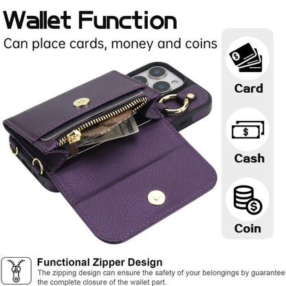 For iPhone 16 Pro AwQuer 2 in 1 Crossbody Wallet Leather Back Phone Case(Dark Purple) by Awquer