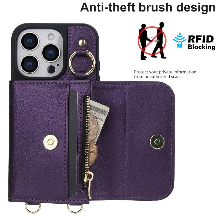 For iPhone 16 Pro AwQuer 2 in 1 Crossbody Wallet Leather Back Phone Case(Dark Purple) by Awquer