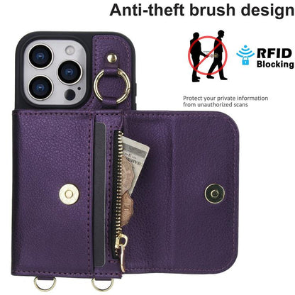 For iPhone 16 Pro AwQuer 2 in 1 Crossbody Wallet Leather Back Phone Case(Dark Purple) by Awquer