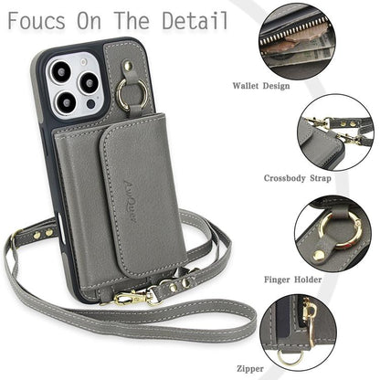 For iPhone 16 Plus AwQuer 2 in 1 Crossbody Wallet Leather Back Phone Case(Grey) by Awquer