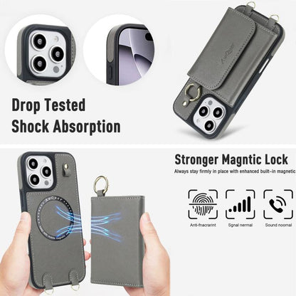 For iPhone 16 AwQuer 2 in 1 Crossbody Wallet Leather Back Phone Case(Grey) by Awquer