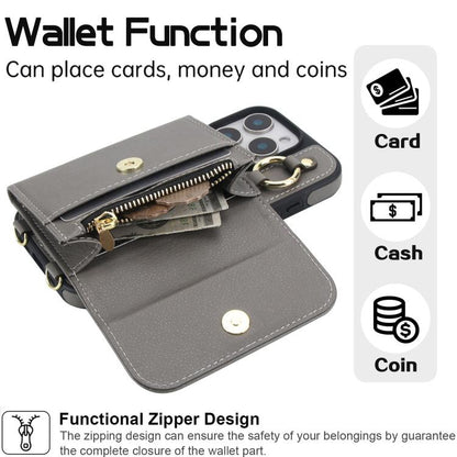 For iPhone 16 AwQuer 2 in 1 Crossbody Wallet Leather Back Phone Case(Grey) by Awquer