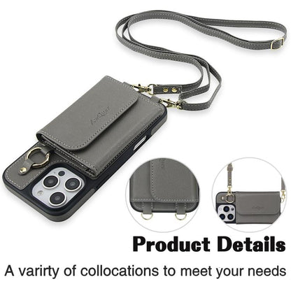 For iPhone 16 AwQuer 2 in 1 Crossbody Wallet Leather Back Phone Case(Grey) by Awquer