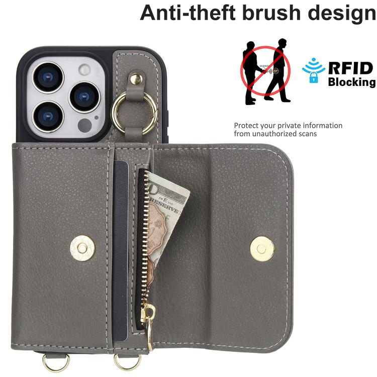 For iPhone 16 AwQuer 2 in 1 Crossbody Wallet Leather Back Phone Case(Grey) by Awquer