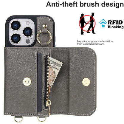 For iPhone 16 AwQuer 2 in 1 Crossbody Wallet Leather Back Phone Case(Grey) by Awquer