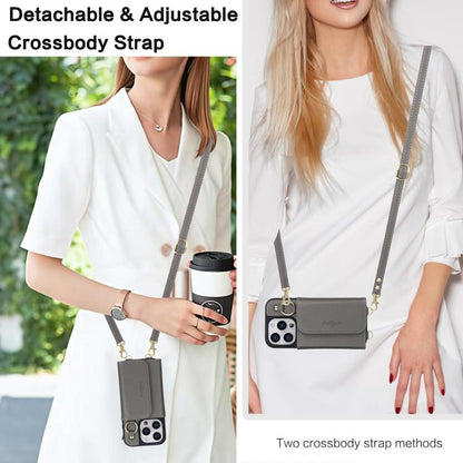 For iPhone 16 AwQuer 2 in 1 Crossbody Wallet Leather Back Phone Case(Grey) by Awquer