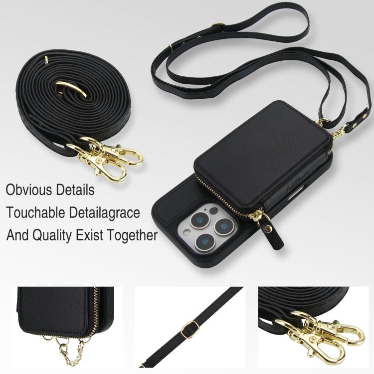 For iPhone 16 Pro Max AwQuer 2 in 1 Crossbody Wallet Leather Back Phone Case(Black) by Awquer