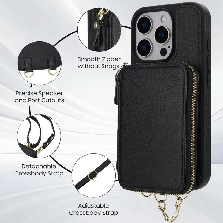 For iPhone 16 Pro Max AwQuer 2 in 1 Crossbody Wallet Leather Back Phone Case(Black) by Awquer