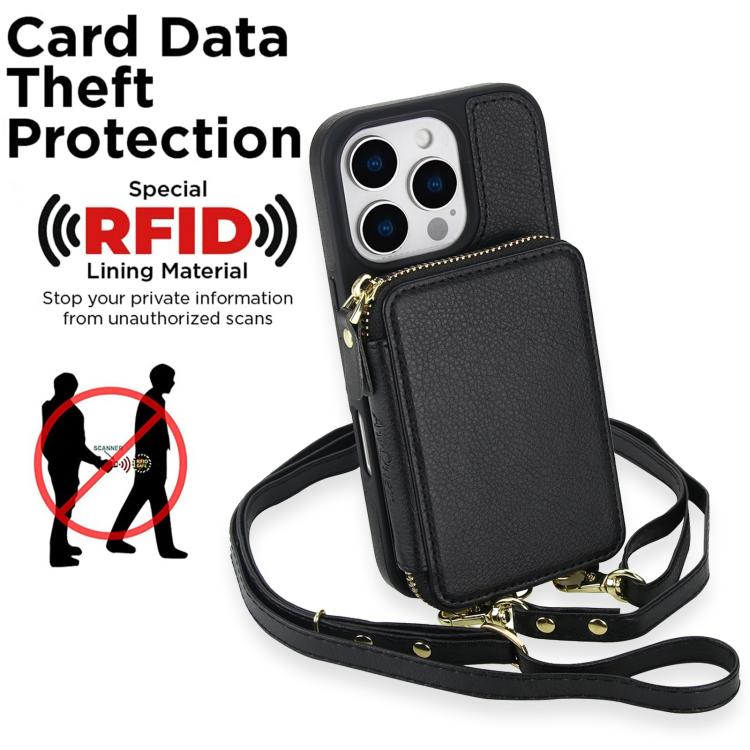 For iPhone 16 Pro Max AwQuer 2 in 1 Crossbody Wallet Leather Back Phone Case(Black) by Awquer