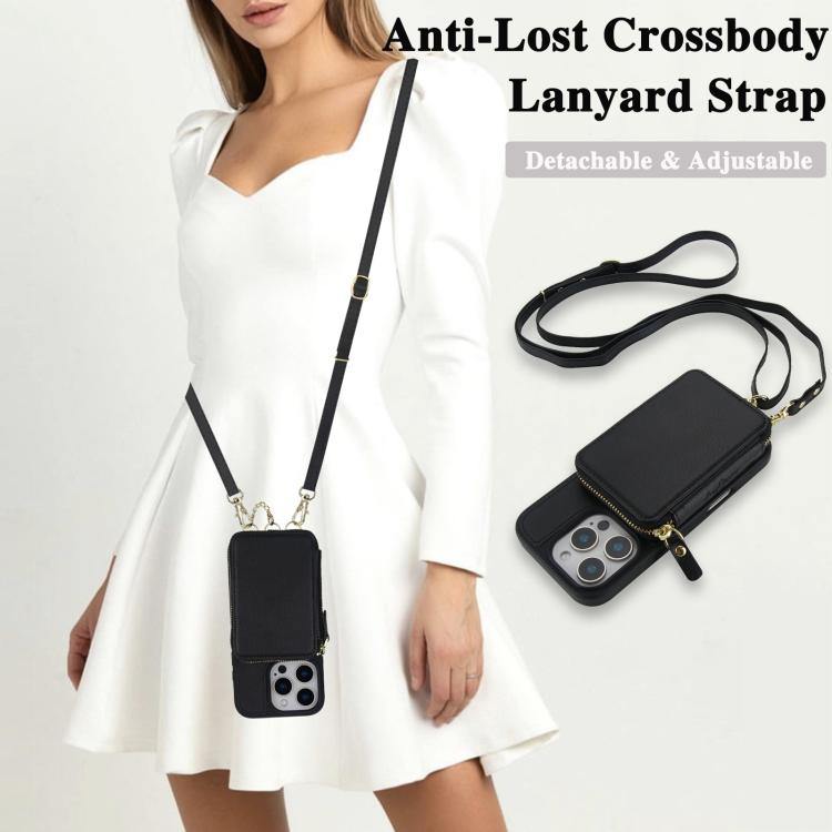 For iPhone 16 Pro Max AwQuer 2 in 1 Crossbody Wallet Leather Back Phone Case(Black) by Awquer