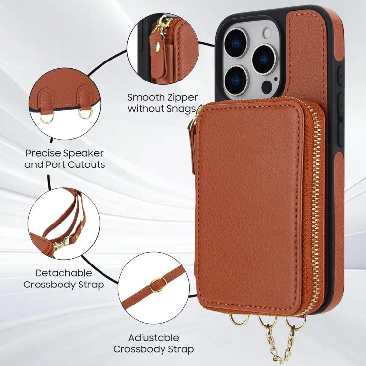For iPhone 16 Pro AwQuer 2 in 1 Crossbody Wallet Leather Back Phone Case(Brown) by Awquer