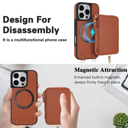 For iPhone 16 Pro AwQuer 2 in 1 Crossbody Wallet Leather Back Phone Case(Brown) by Awquer