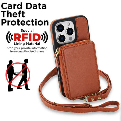 For iPhone 16 Pro AwQuer 2 in 1 Crossbody Wallet Leather Back Phone Case(Brown) by Awquer