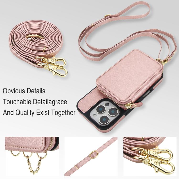 For iPhone 16 Plus AwQuer 2 in 1 Crossbody Wallet Leather Back Phone Case(Rose Gold) by Awquer