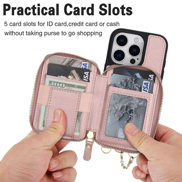 For iPhone 16 Plus AwQuer 2 in 1 Crossbody Wallet Leather Back Phone Case(Rose Gold) by Awquer