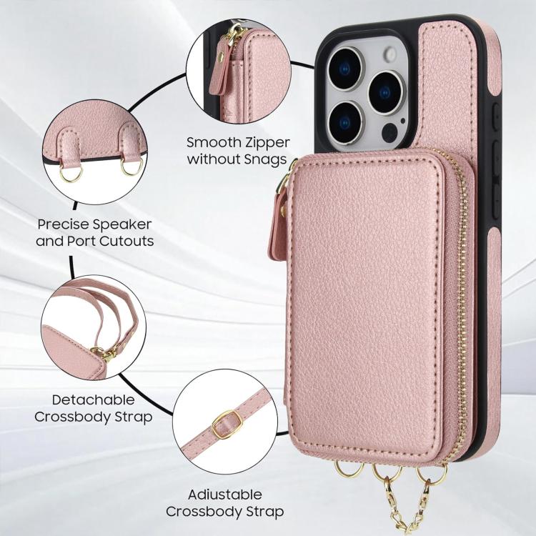 For iPhone 16 Plus AwQuer 2 in 1 Crossbody Wallet Leather Back Phone Case(Rose Gold) by Awquer
