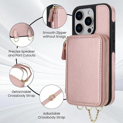 For iPhone 16 Plus AwQuer 2 in 1 Crossbody Wallet Leather Back Phone Case(Rose Gold) by Awquer
