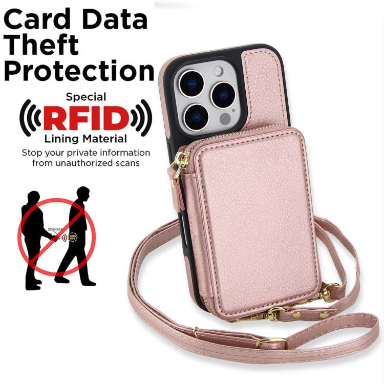 For iPhone 16 Plus AwQuer 2 in 1 Crossbody Wallet Leather Back Phone Case(Rose Gold) by Awquer