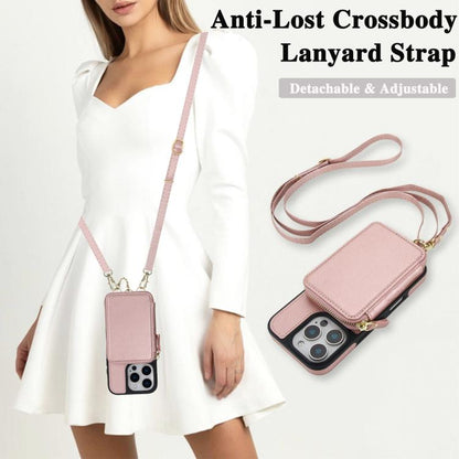 For iPhone 16 Plus AwQuer 2 in 1 Crossbody Wallet Leather Back Phone Case(Rose Gold) by Awquer