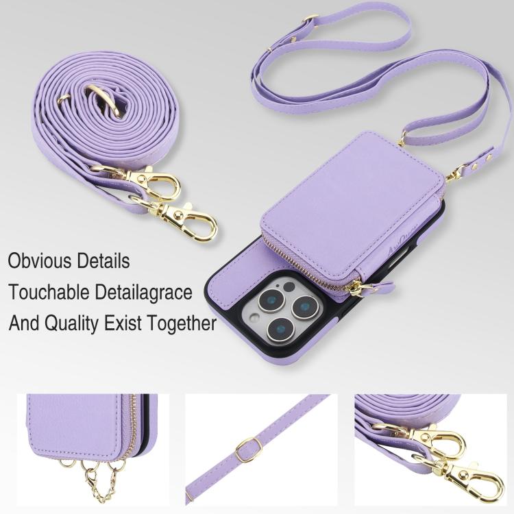 For iPhone 16 AwQuer 2 in 1 Crossbody Wallet Leather Back Phone Case(Light Purple) by Awquer