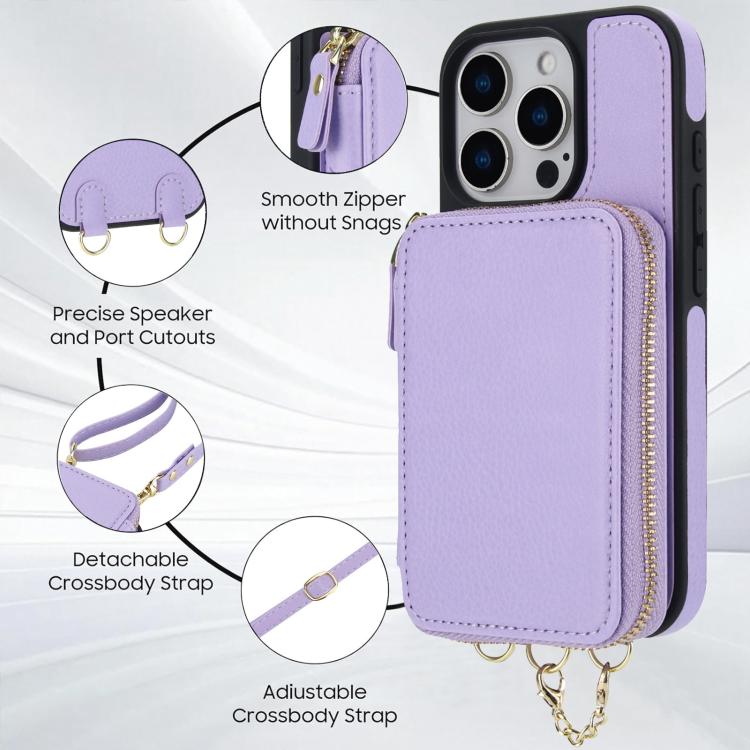 For iPhone 16 AwQuer 2 in 1 Crossbody Wallet Leather Back Phone Case(Light Purple) by Awquer