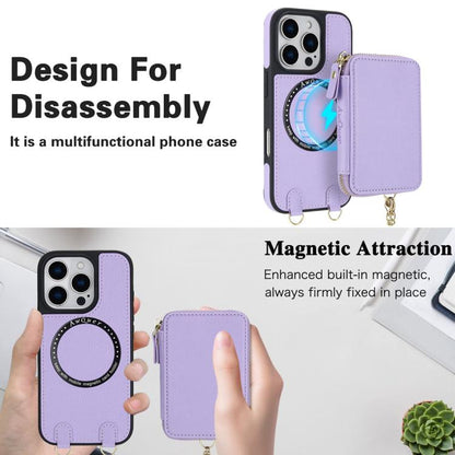 For iPhone 16 AwQuer 2 in 1 Crossbody Wallet Leather Back Phone Case(Light Purple) by Awquer