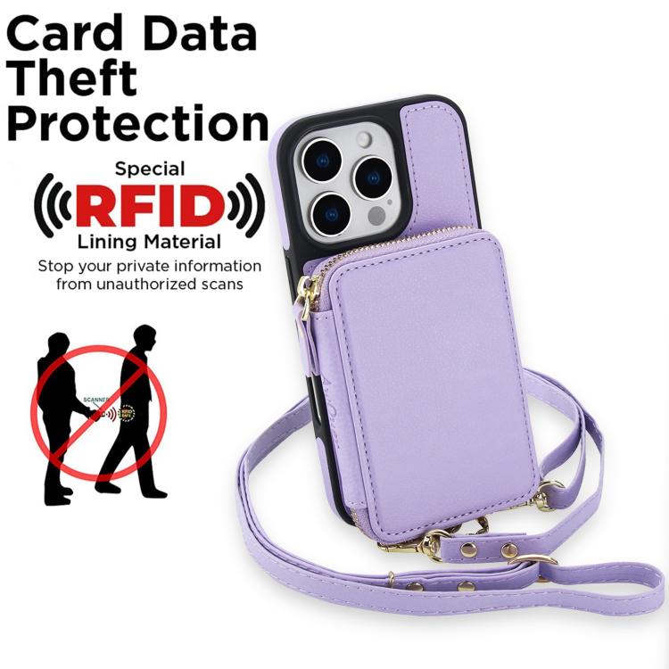 For iPhone 16 AwQuer 2 in 1 Crossbody Wallet Leather Back Phone Case(Light Purple) by Awquer