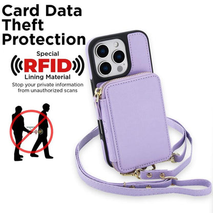 For iPhone 16 AwQuer 2 in 1 Crossbody Wallet Leather Back Phone Case(Light Purple) by Awquer