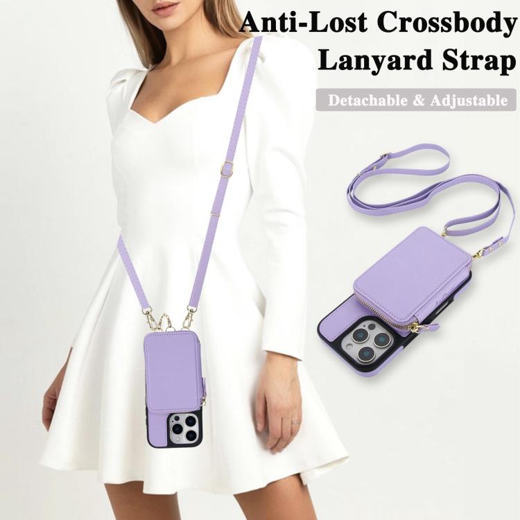 For iPhone 16 AwQuer 2 in 1 Crossbody Wallet Leather Back Phone Case(Light Purple) by Awquer