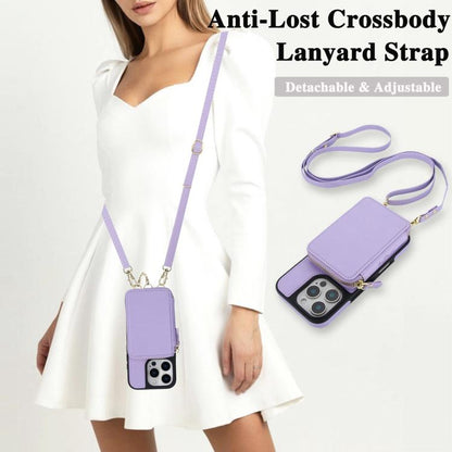 For iPhone 16 AwQuer 2 in 1 Crossbody Wallet Leather Back Phone Case(Light Purple) by Awquer