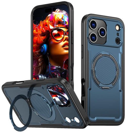 For iPhone 17 Pro Max kalebol Metal 360 Degree Rotation Holder MagSafe Phone Case(Navy Blue) by Kalebol