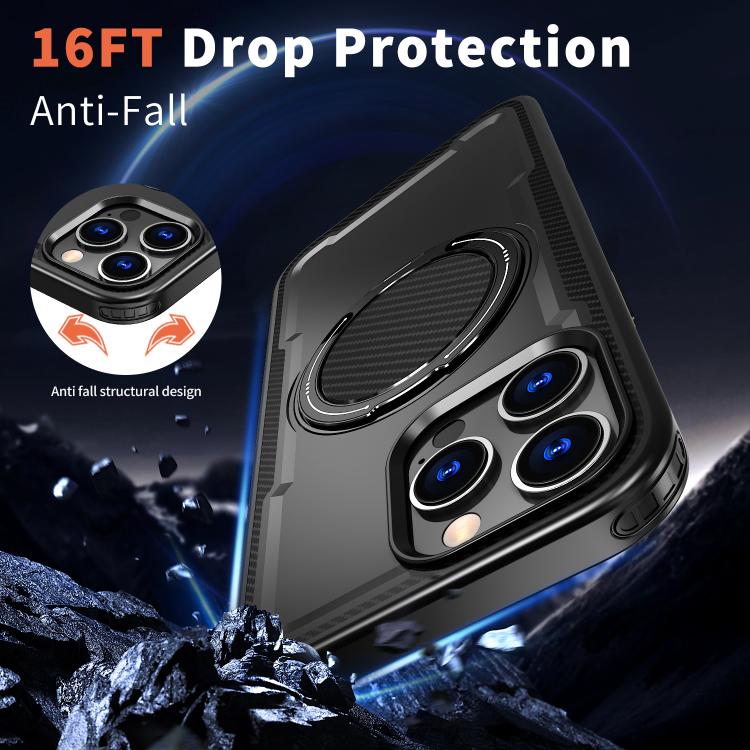 For iPhone 16 Pro Max kalebol Metal 360 Degree Rotation Holder MagSafe Phone Case(Black) by Kalebol