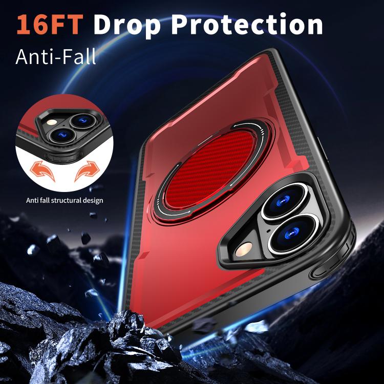 For iPhone 16 kalebol Metal 360 Degree Rotation Holder MagSafe Phone Case(Red) by Kalebol