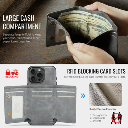 For iPhone 16 Pro Fierre Shann 2 in 1 Holder RFID Card Slot Wallet MagSafe Phone Case(Grey) by FIERRE SHANN