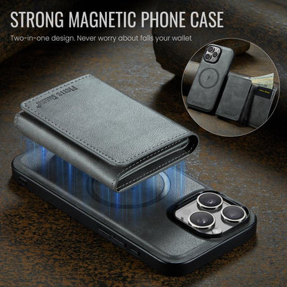 For iPhone 16 Pro Fierre Shann 2 in 1 Holder RFID Card Slot Wallet MagSafe Phone Case(Grey) by FIERRE SHANN