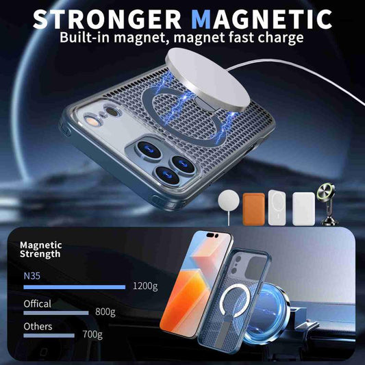 For iPhone 17 Pro Max kalebol Honeycomb Cooling MagSafe Holder Phone Case(Blue) by Kalebol
