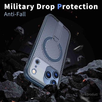 For iPhone 17 Pro Max kalebol Honeycomb Cooling MagSafe Holder Phone Case(Blue) by Kalebol